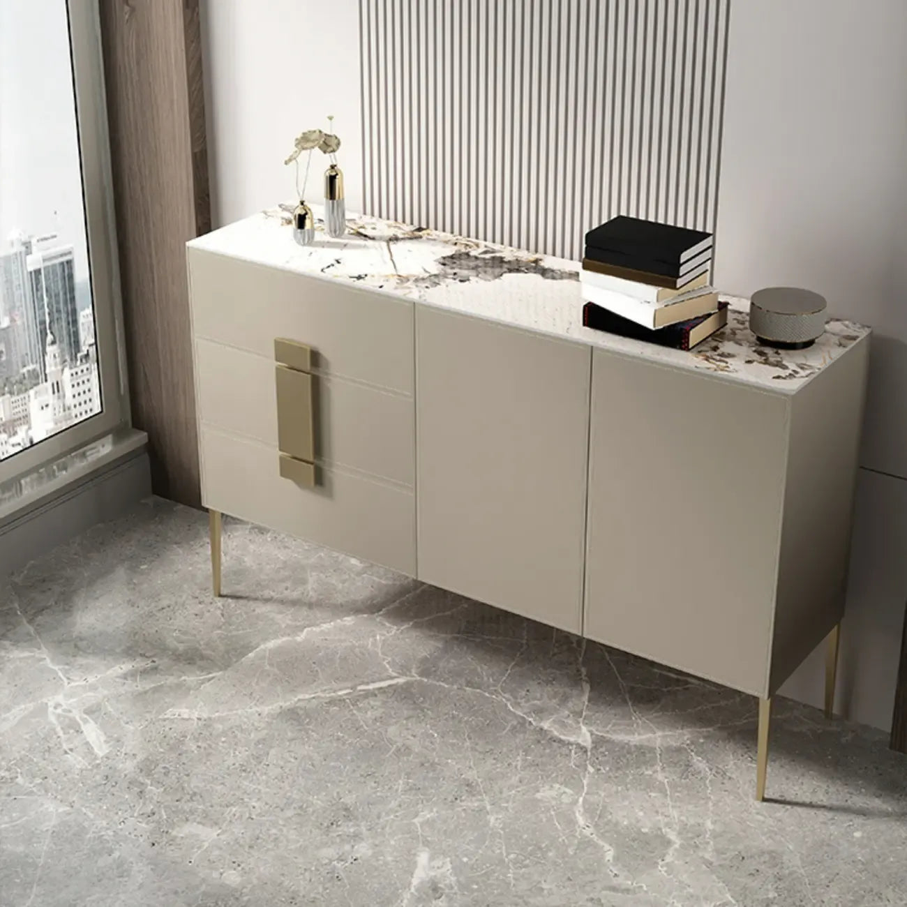 Buffet gris moderne avec tiroirs pour salon