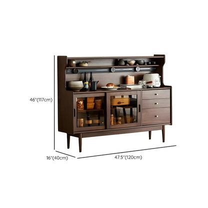 Buffet en bois avec portes coulissantes en verre, tiroirs et placards