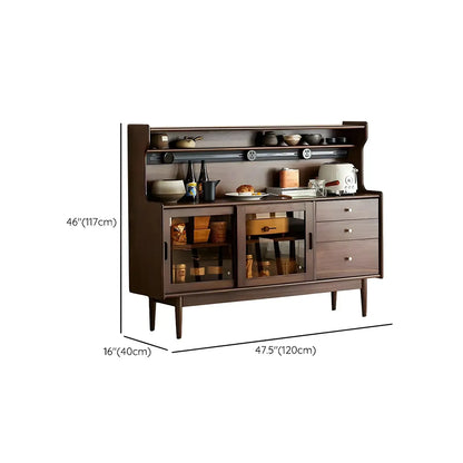 Buffet en bois avec portes coulissantes en verre, tiroirs et placards