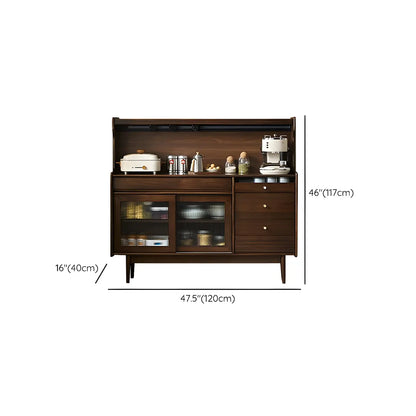 Buffet en bois avec portes coulissantes en verre, tiroirs et placards