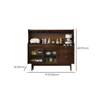 Buffet en bois avec portes coulissantes en verre, tiroirs et placards