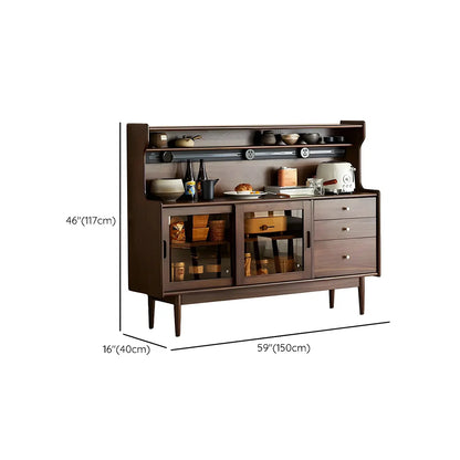 Buffet en bois avec portes coulissantes en verre, tiroirs et placards