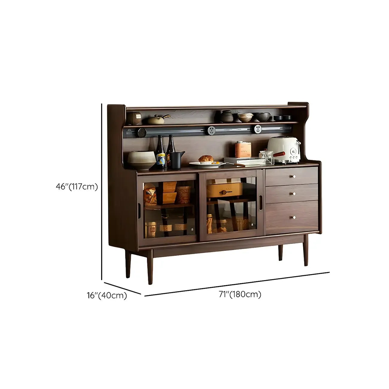 Buffet en bois avec portes coulissantes en verre, tiroirs et placards