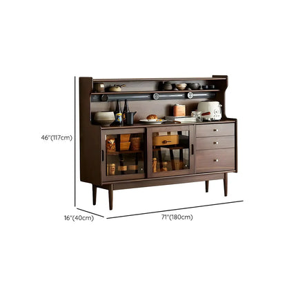 Buffet en bois avec portes coulissantes en verre, tiroirs et placards