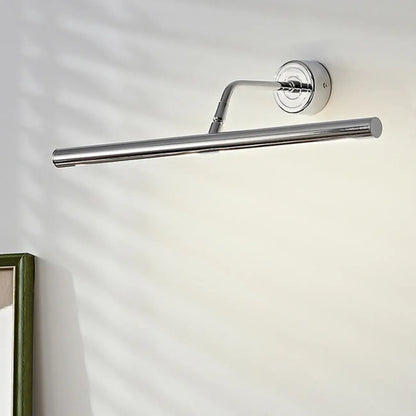 Applique murale moderne tubulaire en métal argenté avec LED et bras incliné