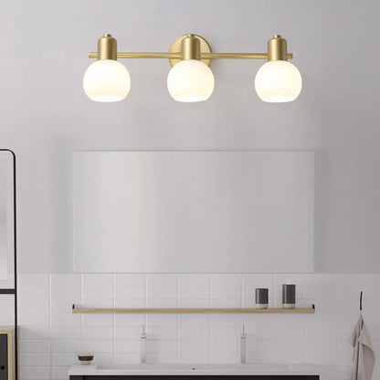 Lampe de coiffeuse moderne en verre globe doré à 3 têtes, à intensité variable