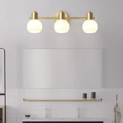 Lampe de coiffeuse moderne en verre globe doré à 3 têtes, à intensité variable