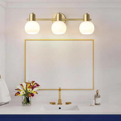 Lampe de coiffeuse moderne en verre globe doré à 3 têtes, à intensité variable