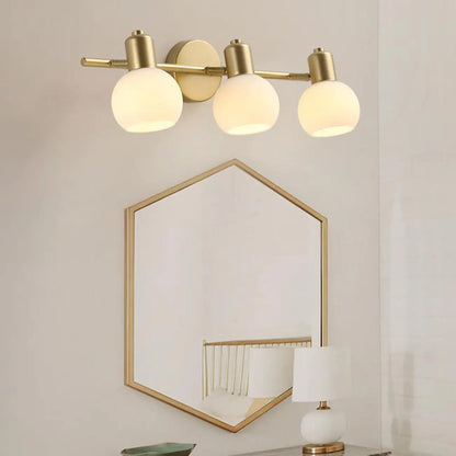 Lampe de coiffeuse moderne en verre globe doré à 3 têtes, à intensité variable