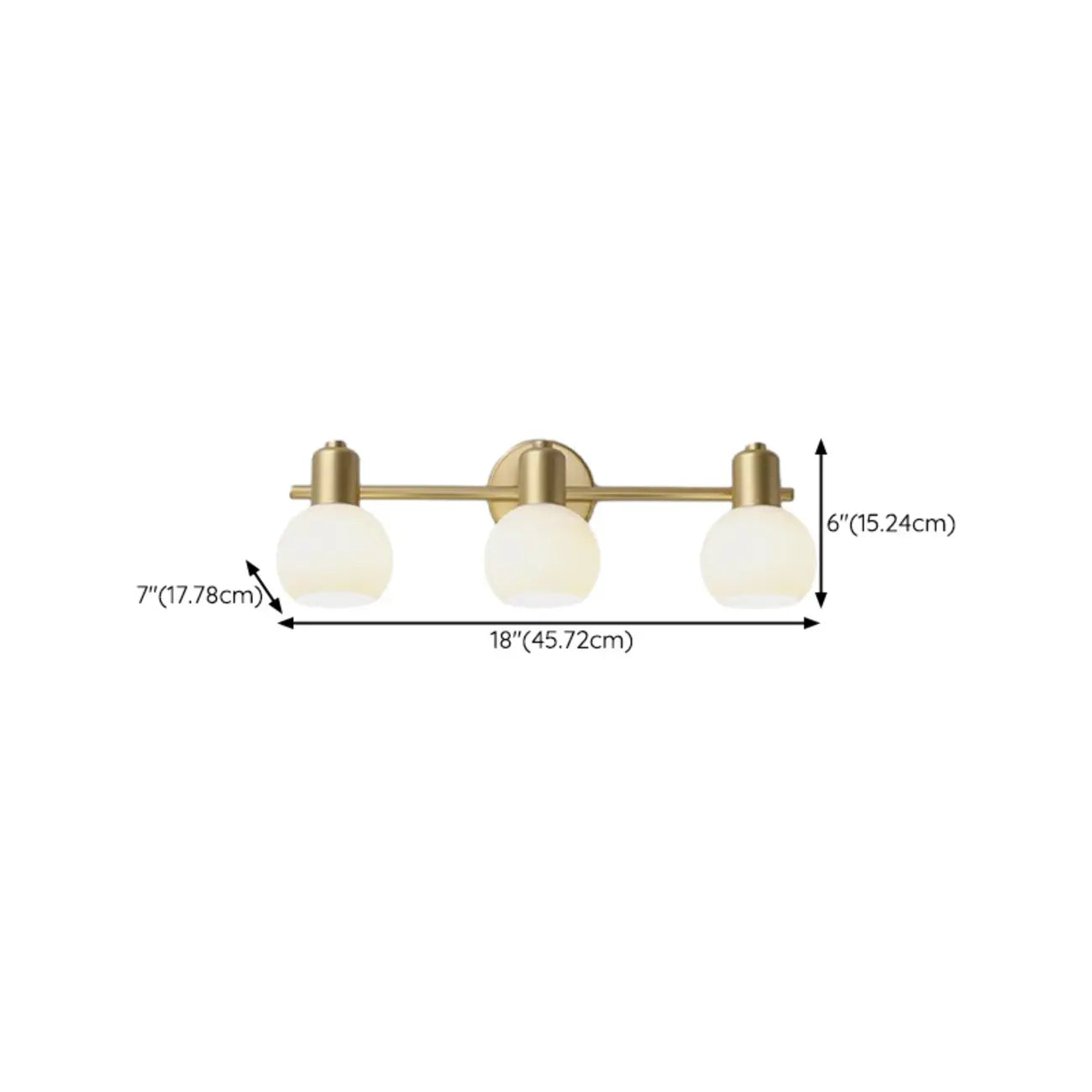 Lampe de coiffeuse moderne en verre globe doré à 3 têtes, à intensité variable