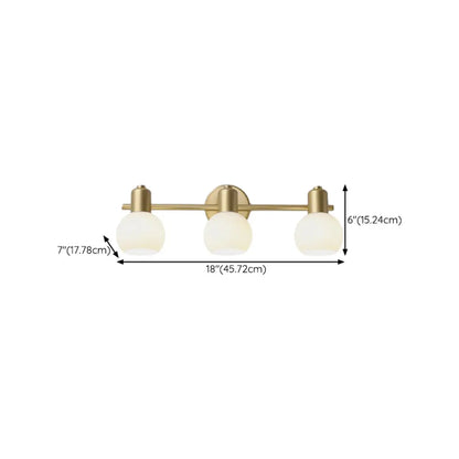 Lampe de coiffeuse moderne en verre globe doré à 3 têtes, à intensité variable