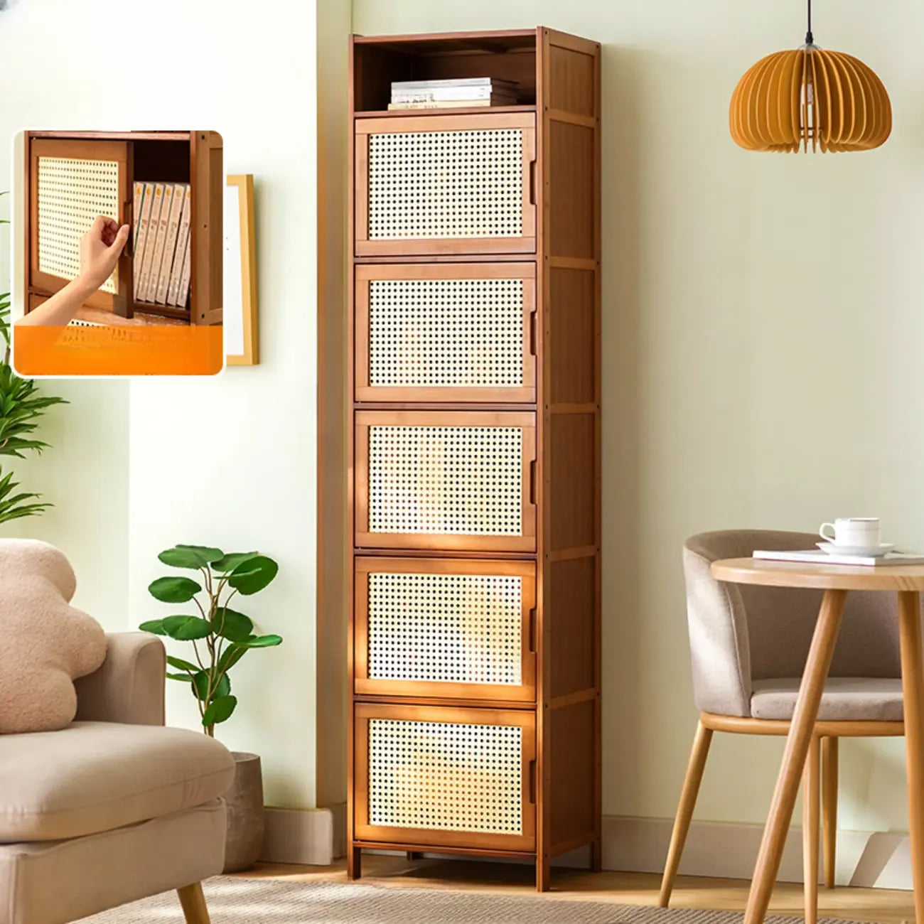 Armoires de rangement rectangulaires en bois massif marron avec portes transparentes