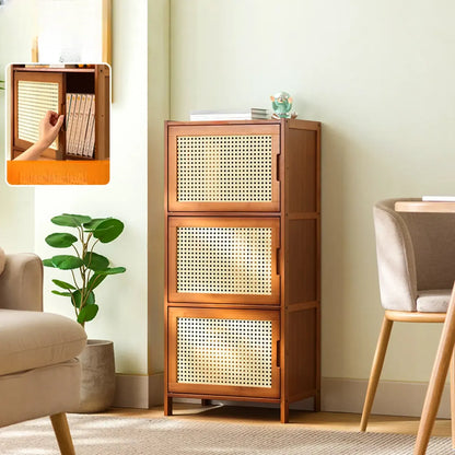 Armoires de rangement rectangulaires en bois massif marron avec portes transparentes