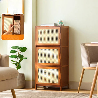 Armoires de rangement rectangulaires en bois massif marron avec portes transparentes