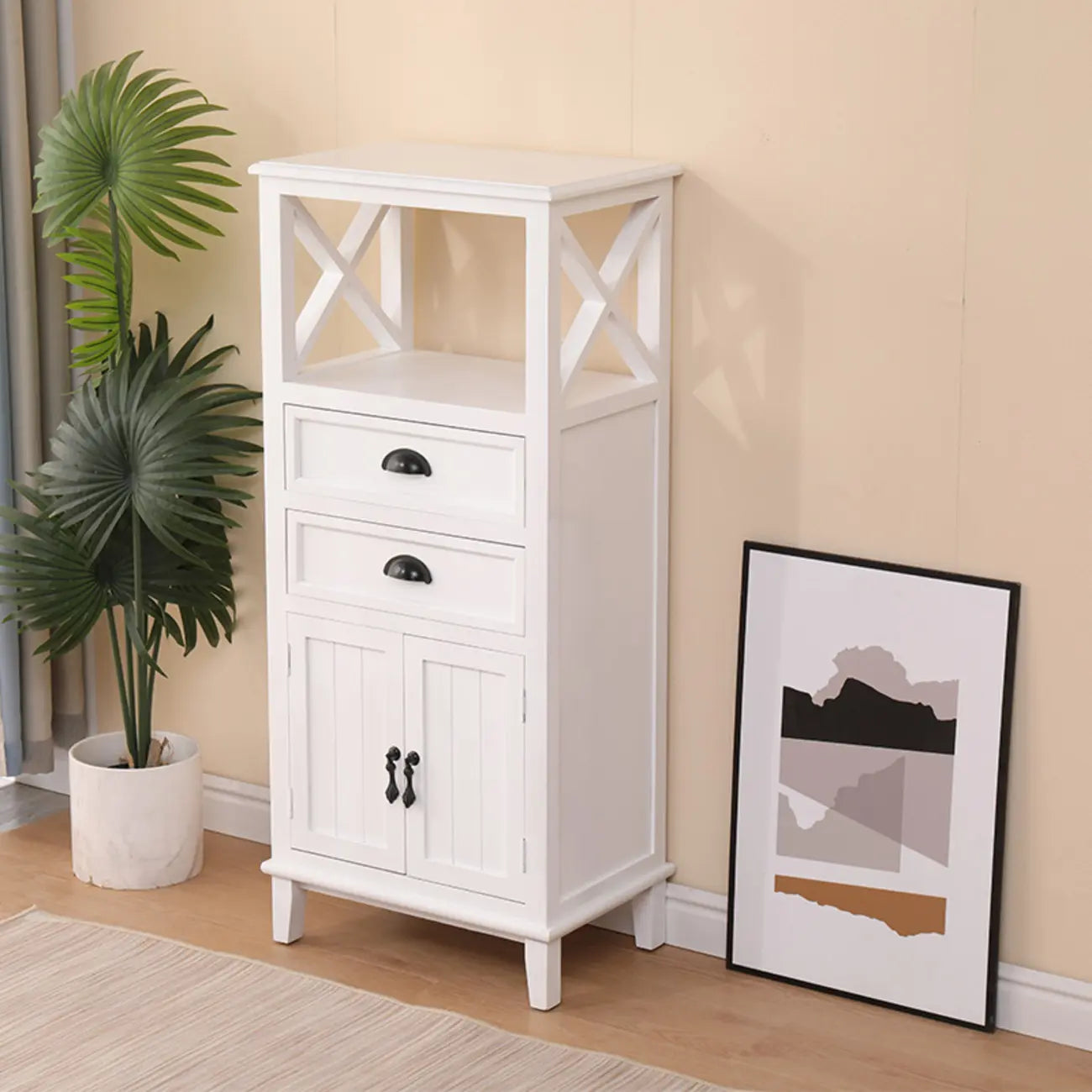 Meuble d'appoint rectangulaire moderne avec étagère extérieure