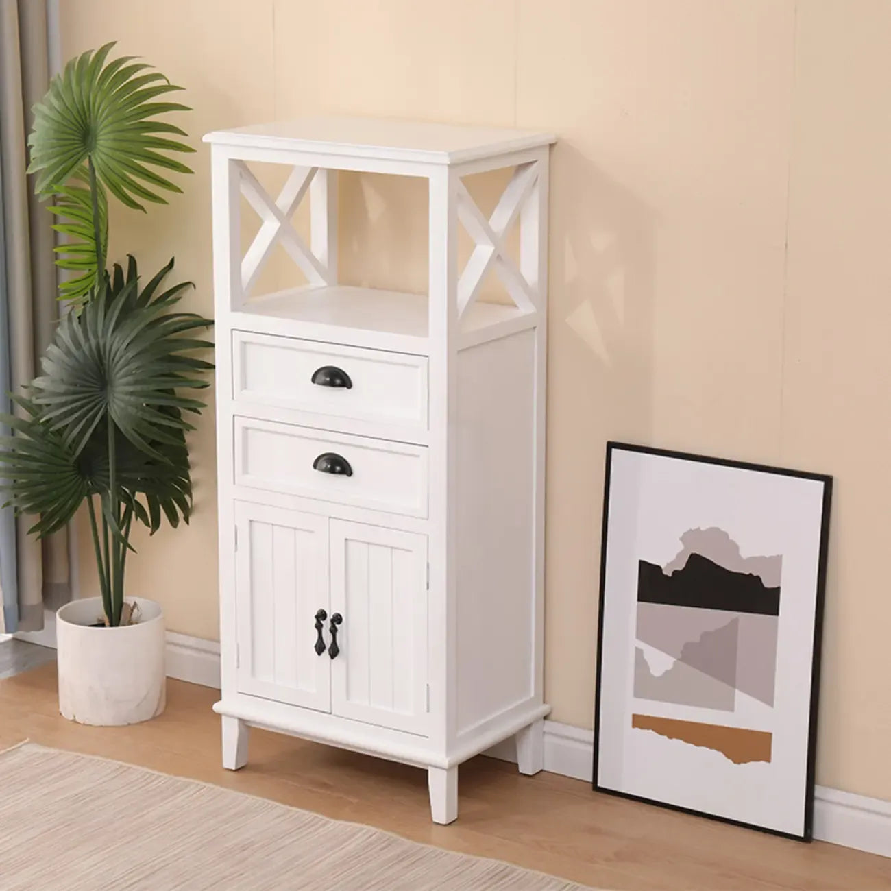 Meuble d'appoint rectangulaire moderne avec étagère extérieure