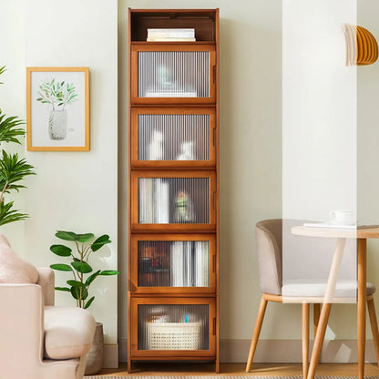 Armoires de rangement rectangulaires en bois massif marron avec portes transparentes