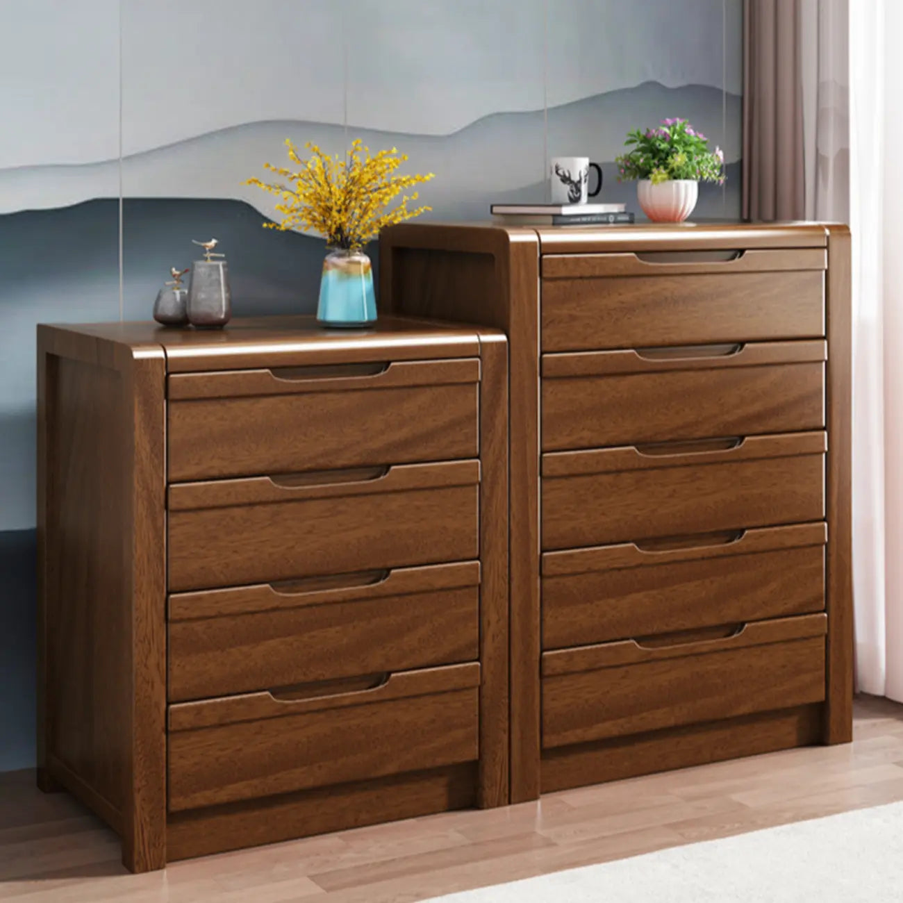 Meuble indépendant en bois massif brun de style milieu du siècle avec tiroirs