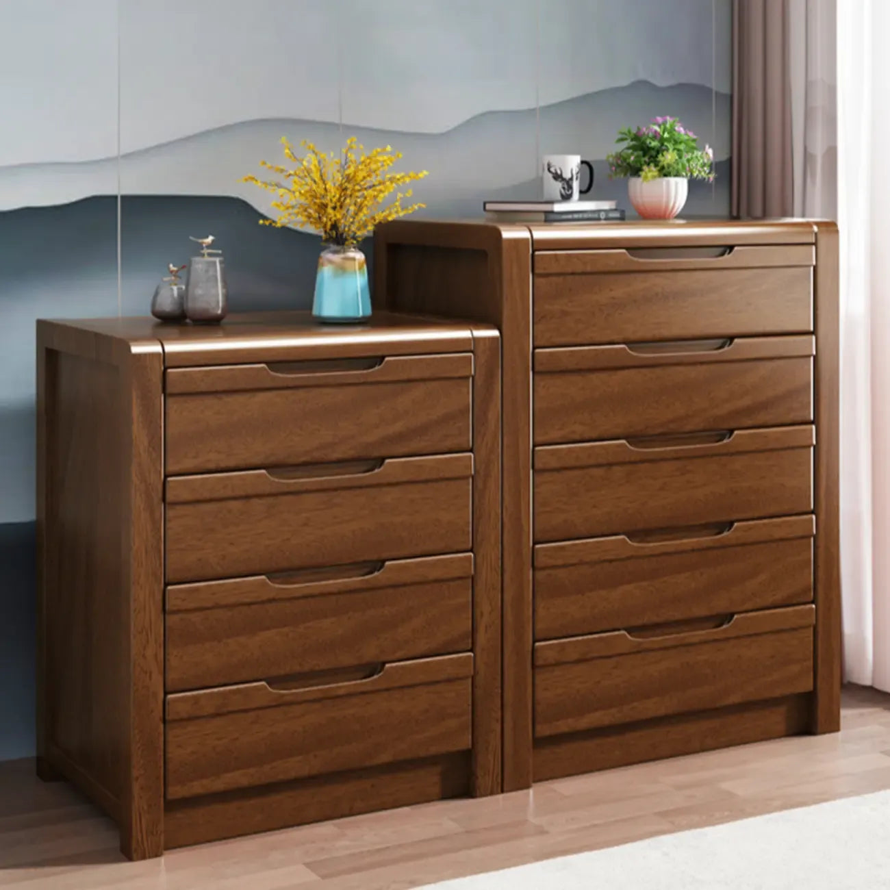 Meuble indépendant en bois massif brun de style milieu du siècle avec tiroirs