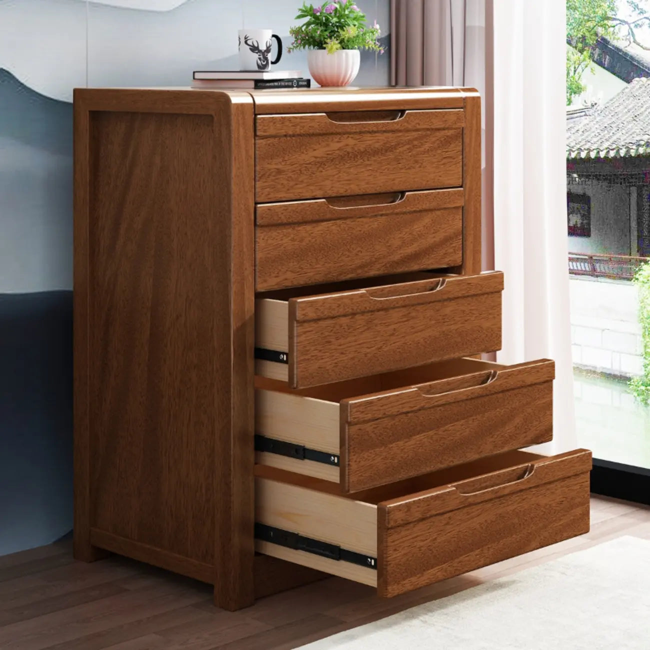 Meuble indépendant en bois massif brun de style milieu du siècle avec tiroirs