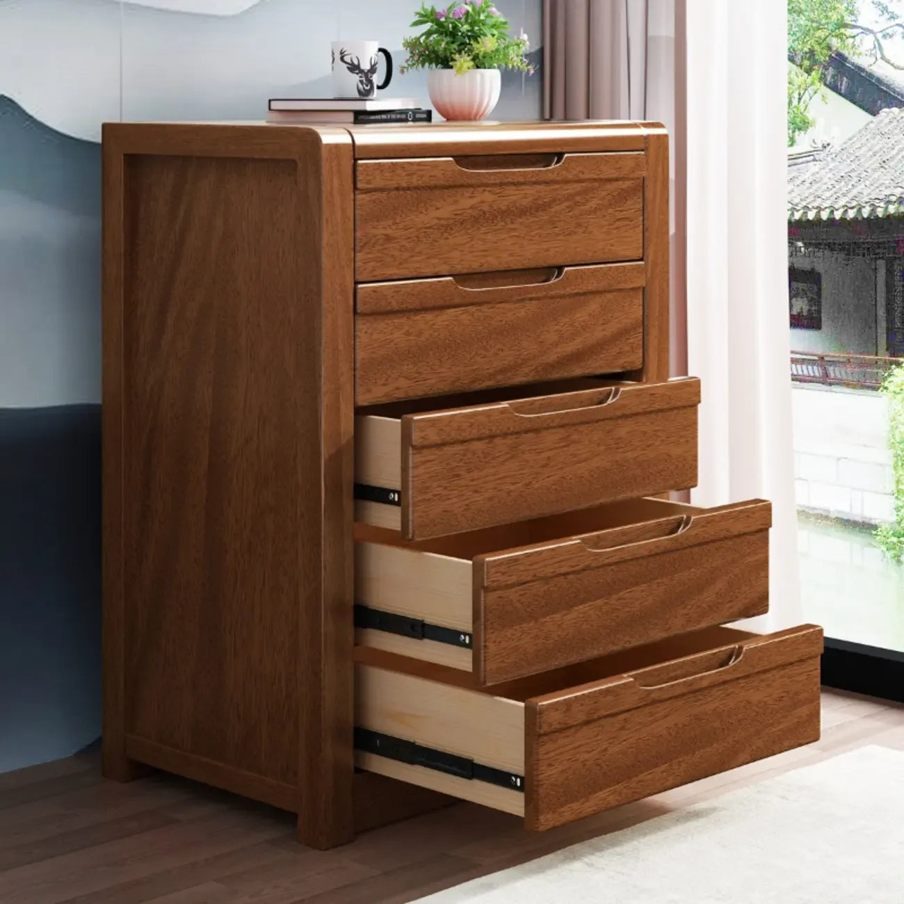 Meuble indépendant en bois massif brun de style milieu du siècle avec tiroirs