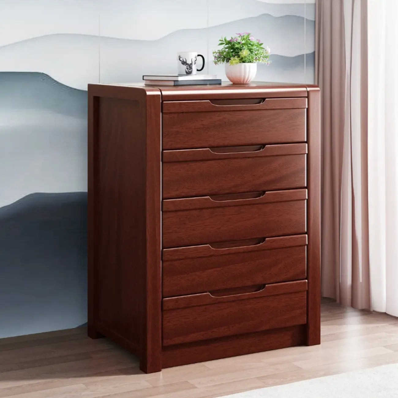 Meuble indépendant en bois massif brun de style milieu du siècle avec tiroirs