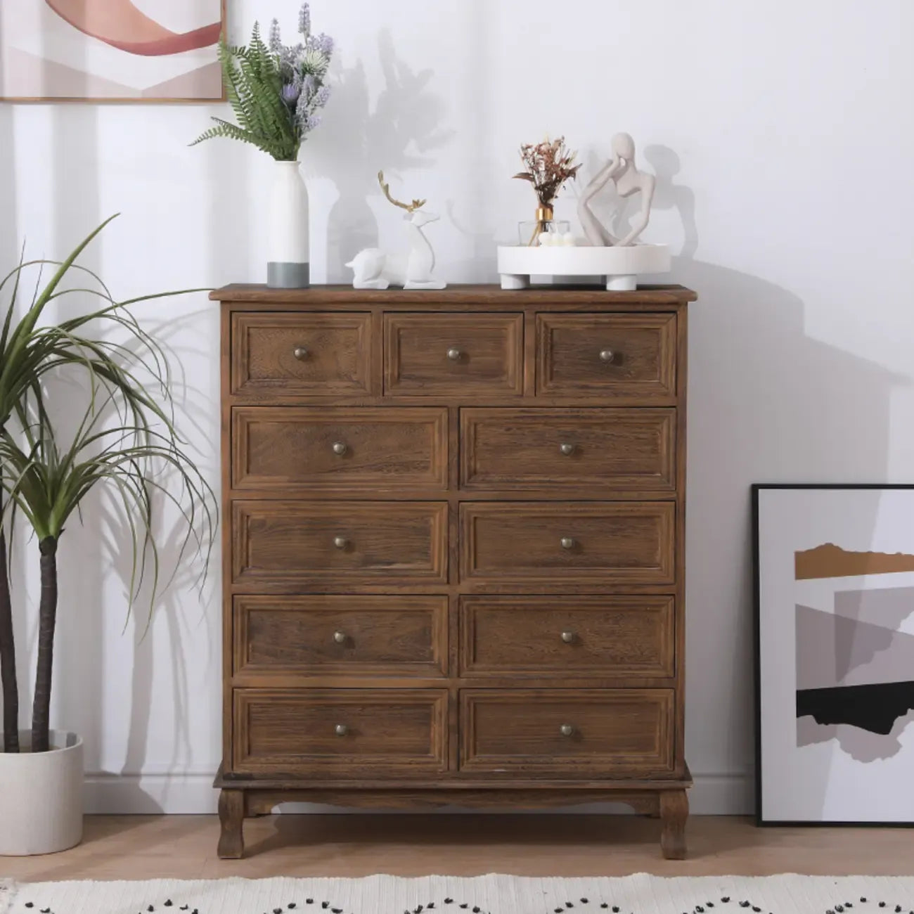 Meuble d'appoint rustique en bois brun pour le rangement du salon