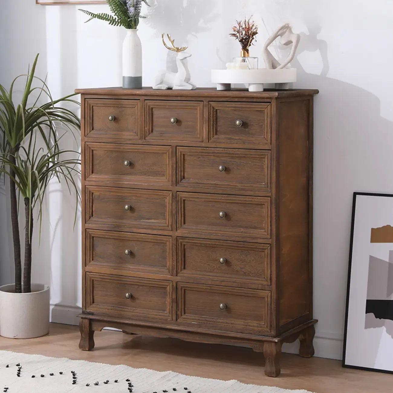 Meuble d'appoint rustique en bois brun pour le rangement du salon