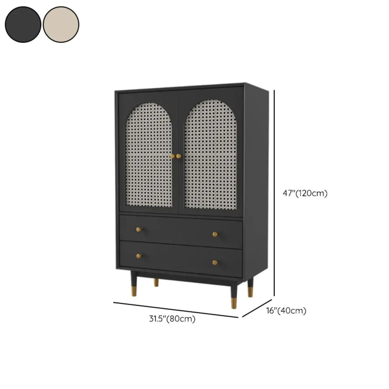 Meuble d'appoint moderne en bois massif beige avec 2 tiroirs