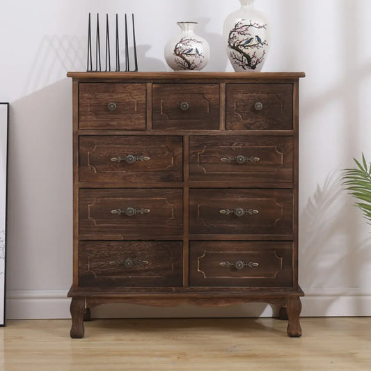 Meuble rustique marron à plusieurs tiroirs en bois pour salon