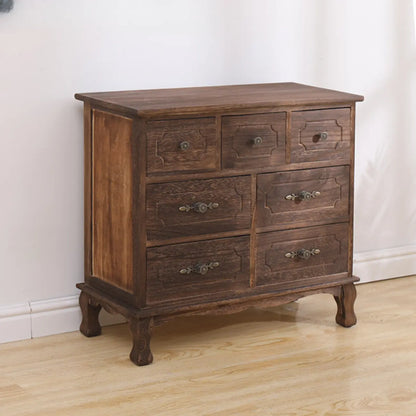 Meuble rustique marron à plusieurs tiroirs en bois pour salon