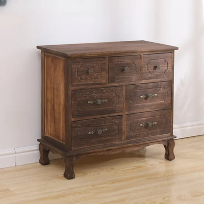 Meuble rustique marron à plusieurs tiroirs en bois pour salon