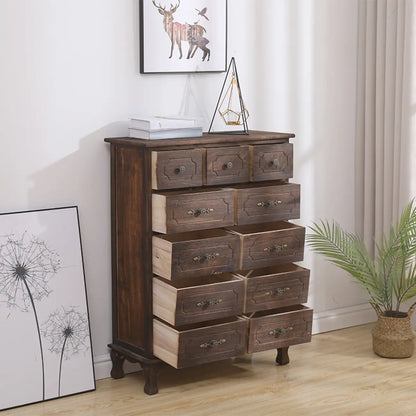 Meuble rustique marron à plusieurs tiroirs en bois pour salon