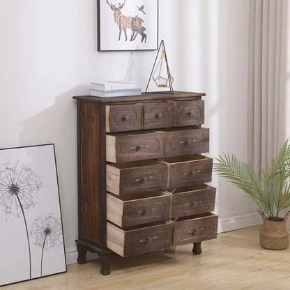 Meuble rustique marron à plusieurs tiroirs en bois pour salon