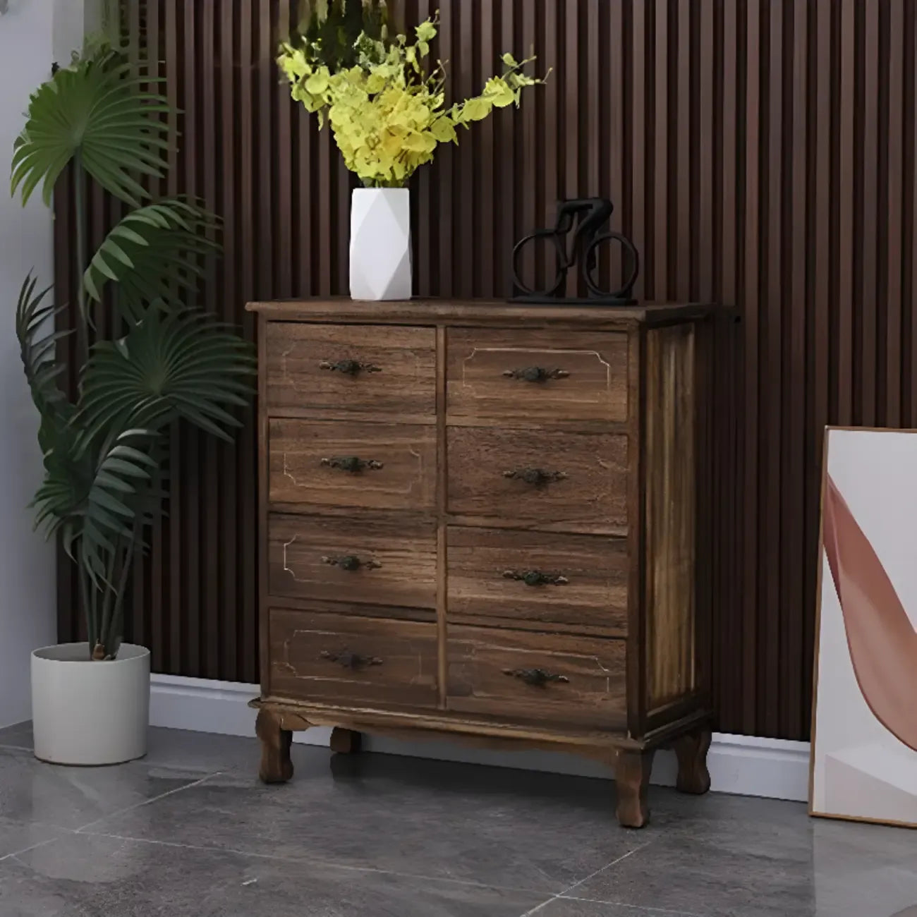 Meuble rustique marron à plusieurs tiroirs en bois pour salon
