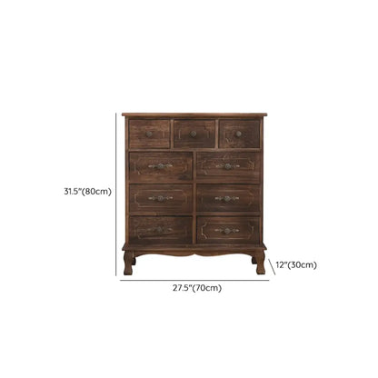 Meuble rustique marron à plusieurs tiroirs en bois pour salon