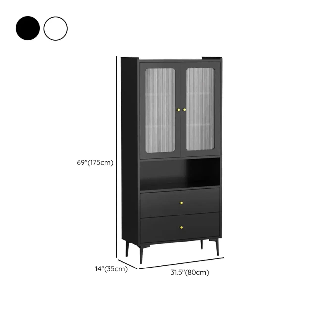 Armoire de rangement moderne noire avec étagère extérieure et tiroirs