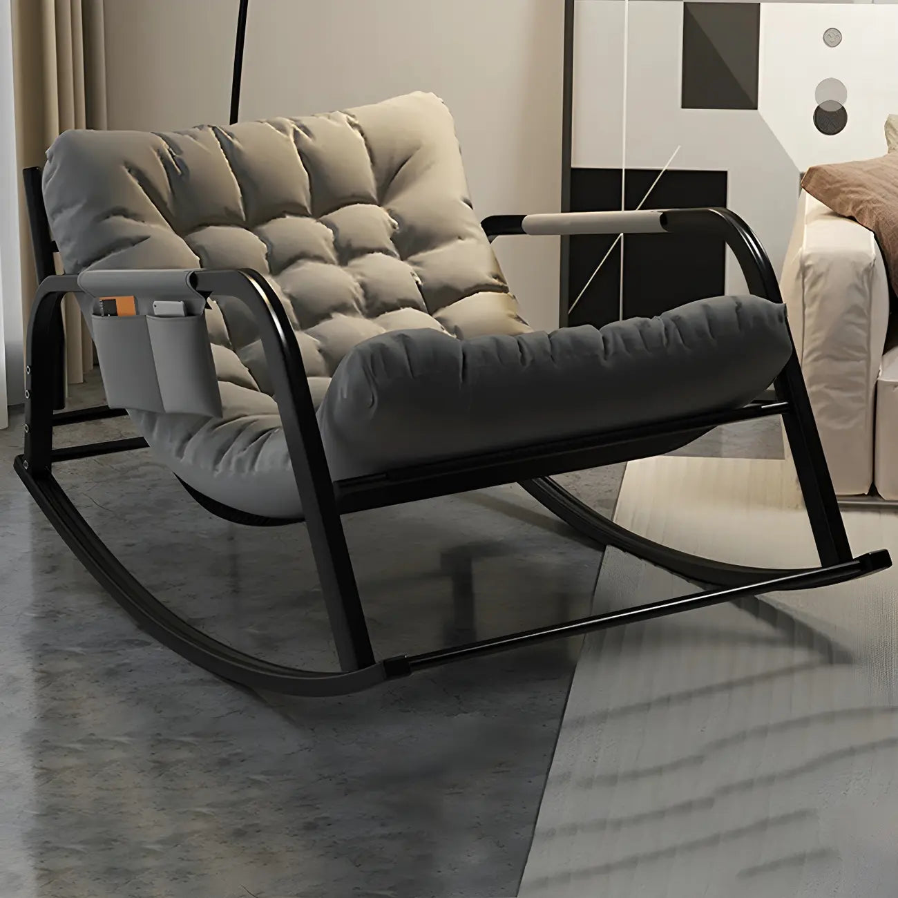 Fauteuil à bascule moderne 2 places rembourré avec accoudoirs droits