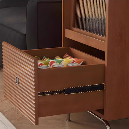 Armoire de rangement moderne en pin avec porte vitrée et base en métal