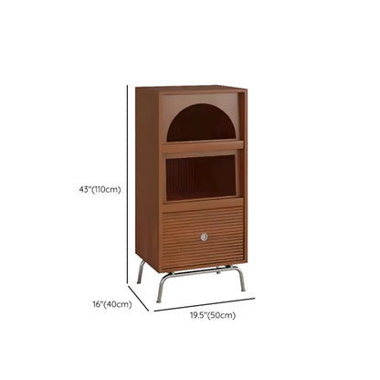 Armoire de rangement moderne en pin avec porte vitrée et base en métal