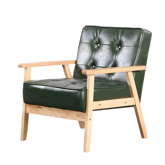 Fauteuil d'appoint moderne en cuir capitonné avec structure en bois