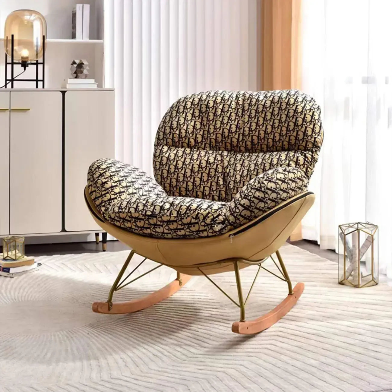 Fauteuil à bascule ergonomique moderne à oreilles avec revêtement rembourré