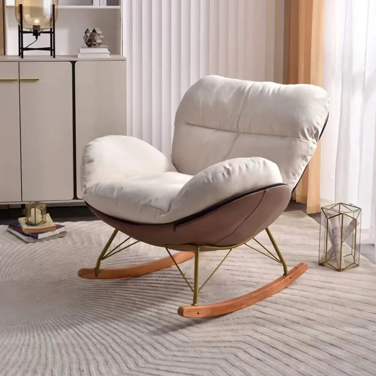 Fauteuil à bascule ergonomique moderne à oreilles avec revêtement rembourré