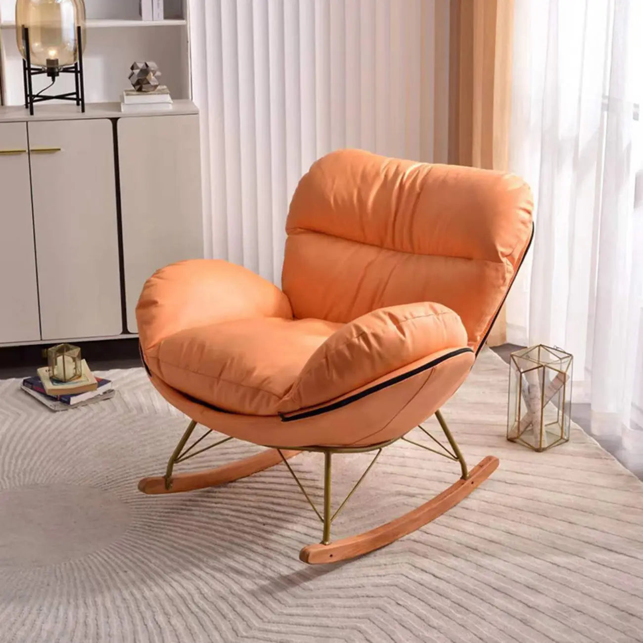 Fauteuil à bascule ergonomique moderne à oreilles avec revêtement rembourré