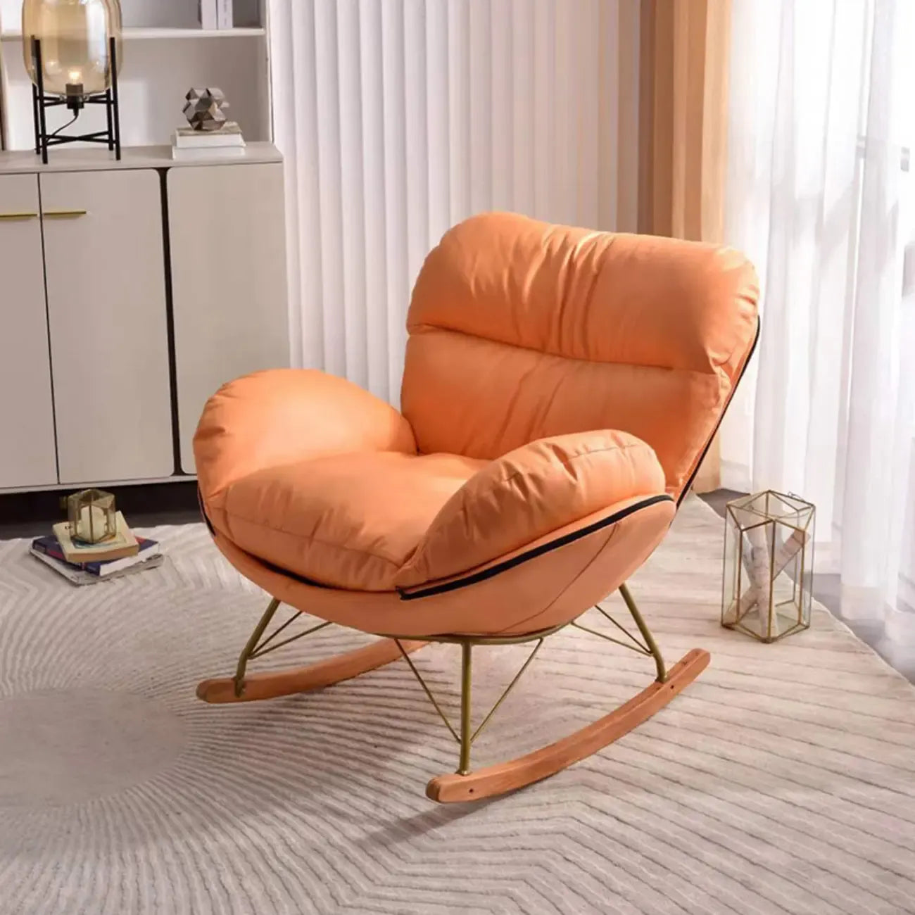 Fauteuil à bascule ergonomique moderne à oreilles avec revêtement rembourré