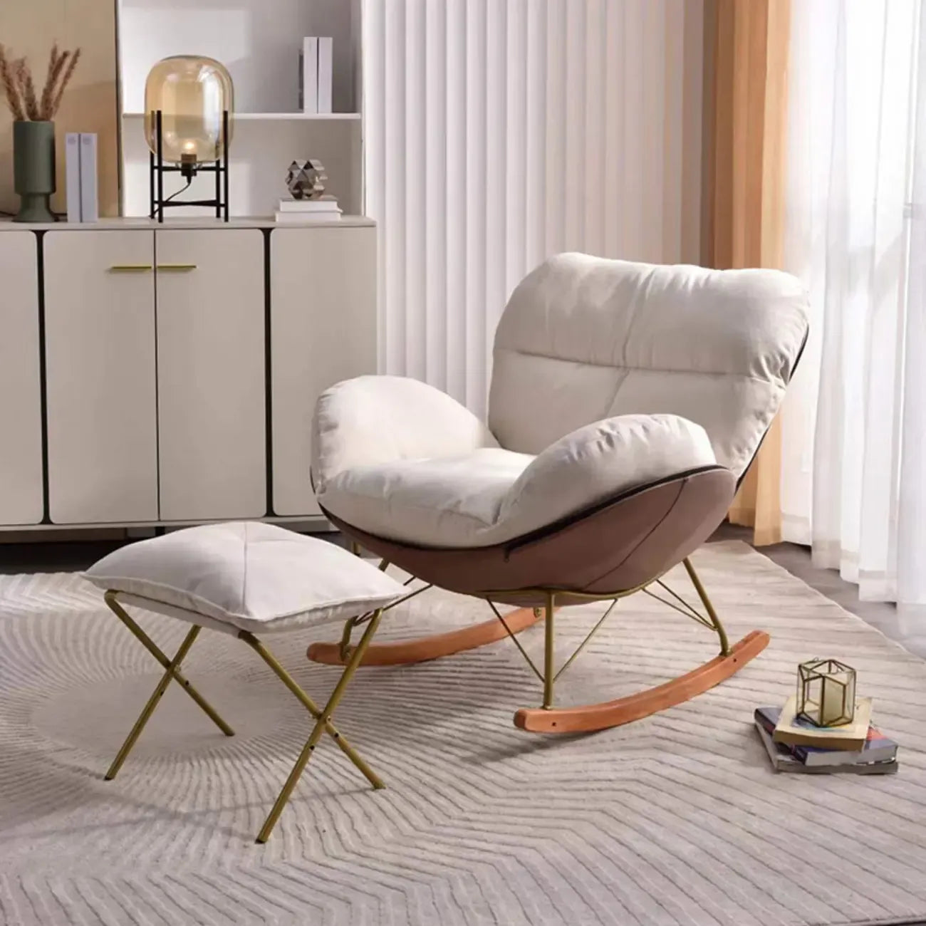 Fauteuil à bascule ergonomique moderne à oreilles avec revêtement rembourré
