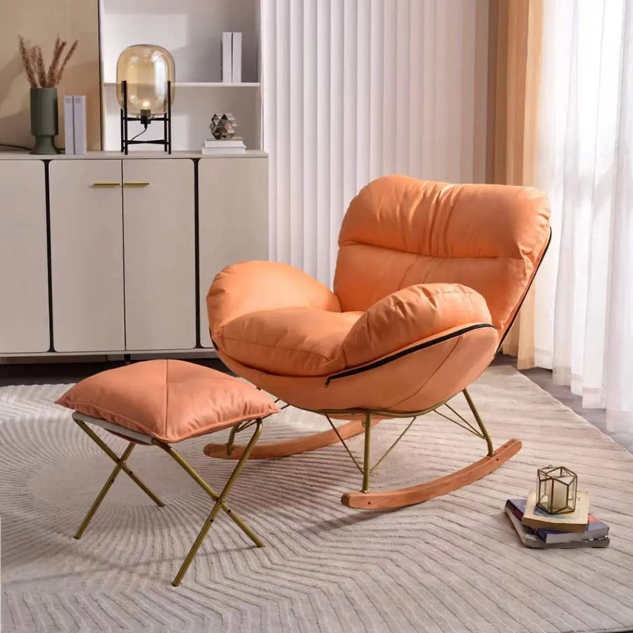 Fauteuil à bascule ergonomique moderne à oreilles avec revêtement rembourré