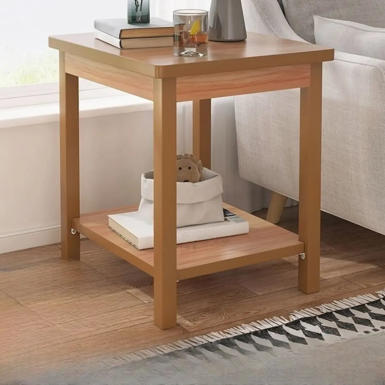 Table d'appoint minimaliste en bois noir avec rangement pour salon