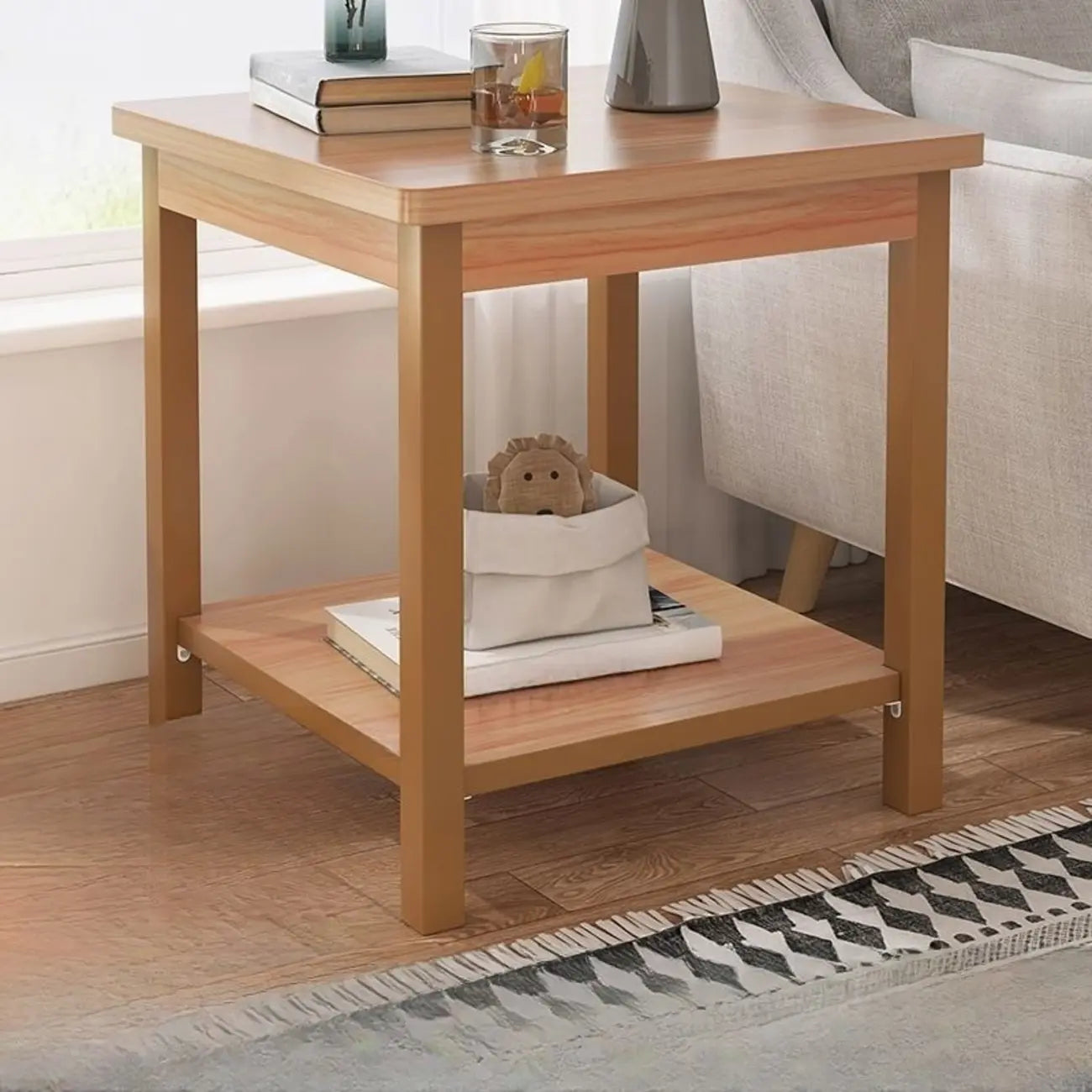 Table d'appoint minimaliste en bois noir avec rangement pour salon