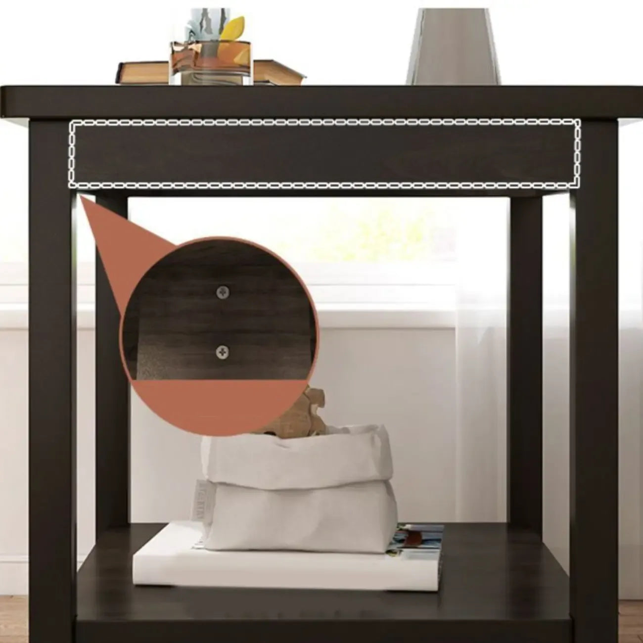 Table d'appoint minimaliste en bois noir avec rangement pour salon